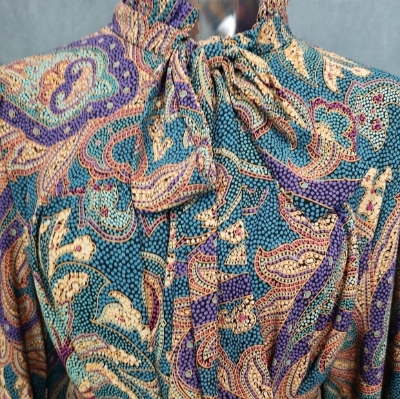 80s vintage green paisley print loose fitted dress - Picture 3 of 9